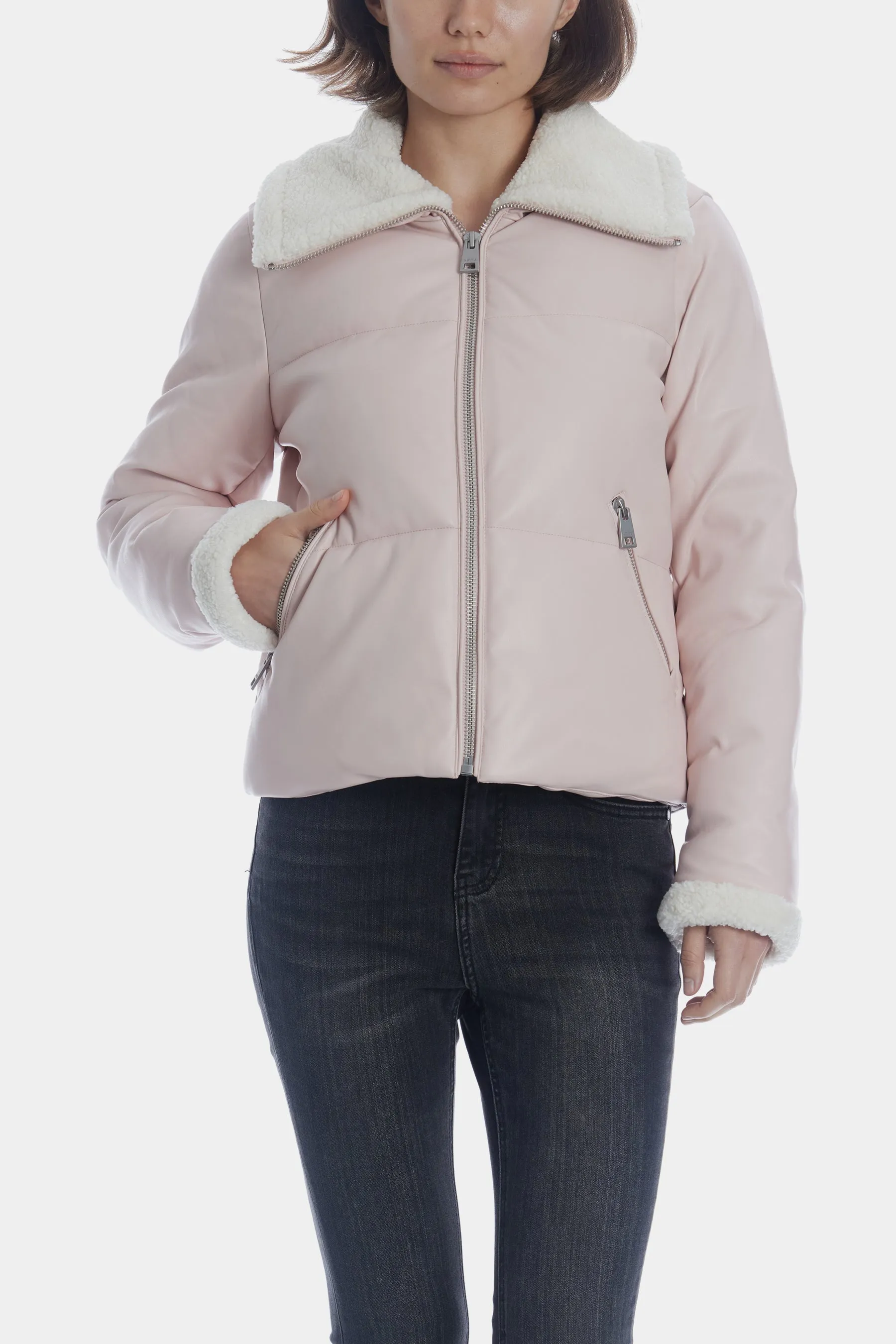 Vegan Sherpa Quilted Bomber Jacket