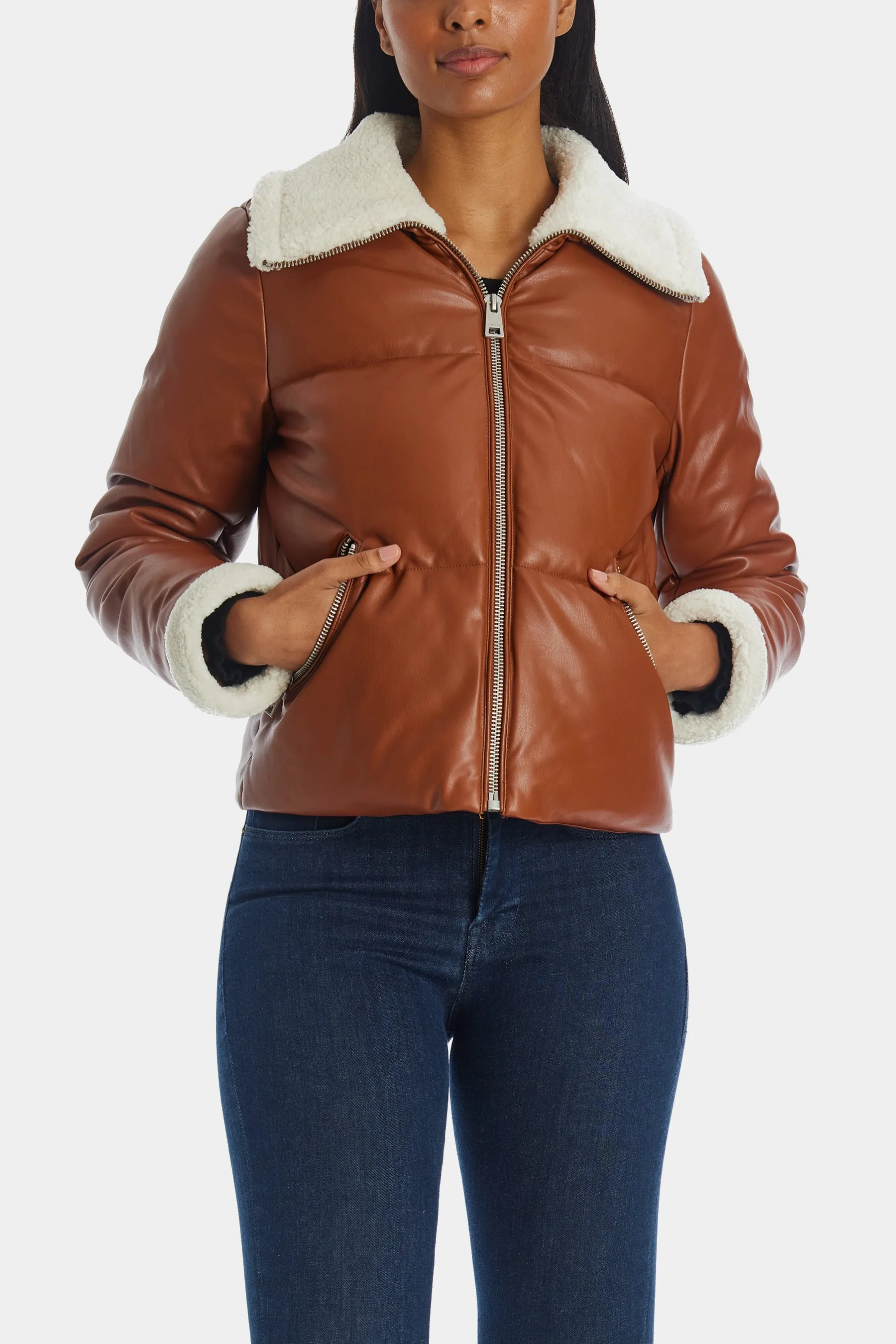 Vegan Sherpa Quilted Bomber Jacket