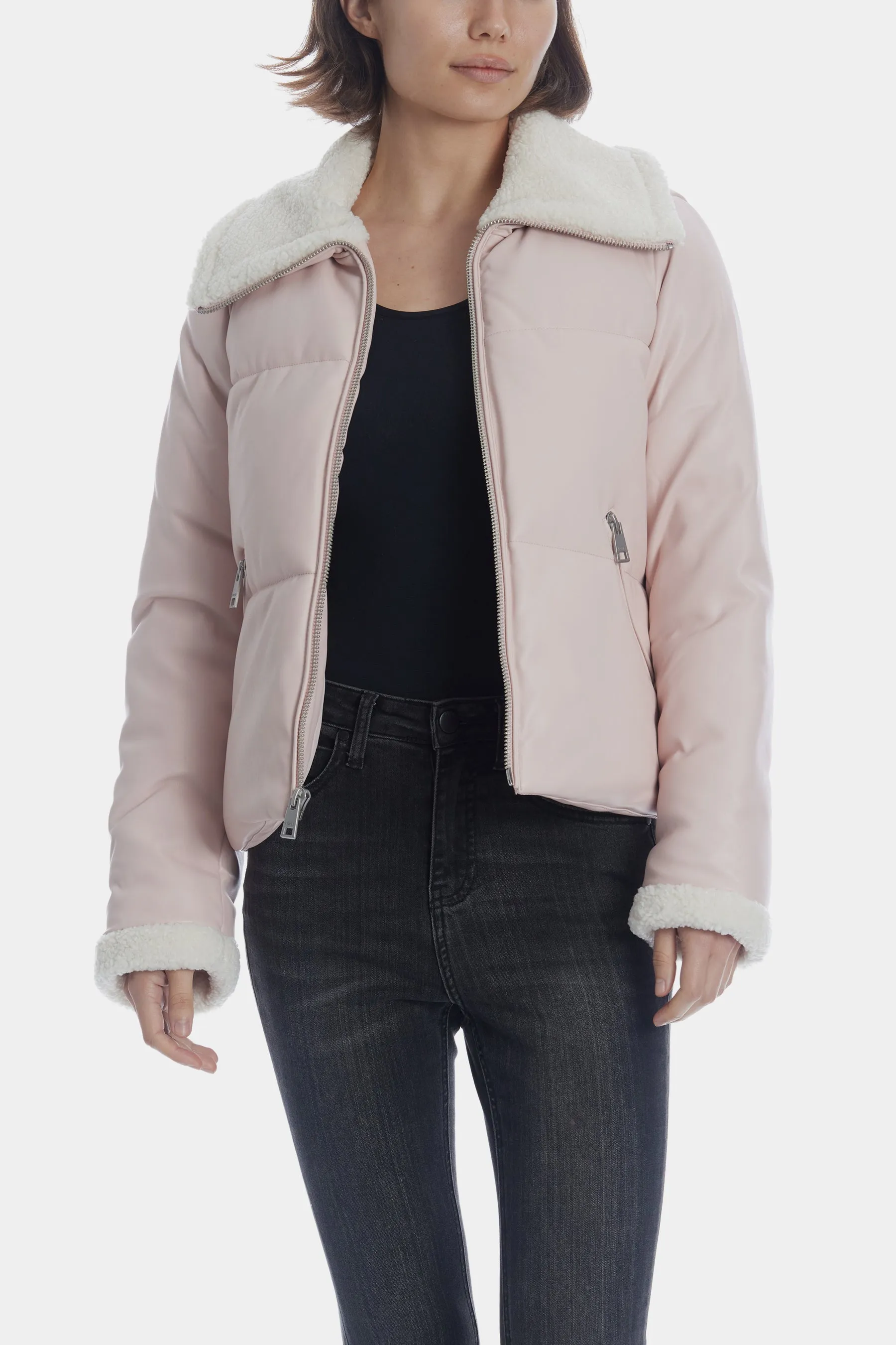 Vegan Sherpa Quilted Bomber Jacket