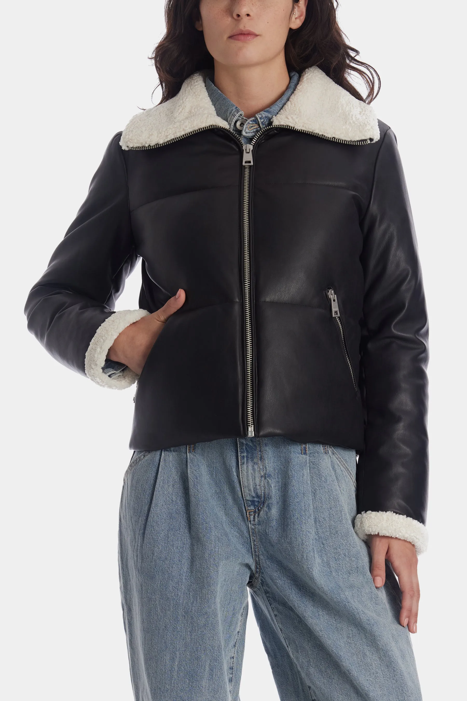 Vegan Sherpa Quilted Bomber Jacket