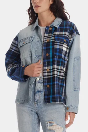 Plaid Denim Patchwork Shacket