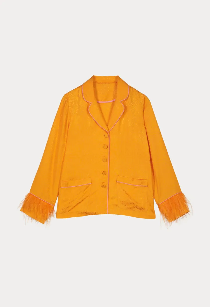 Orange Textured Fringe Sleeves Shirt