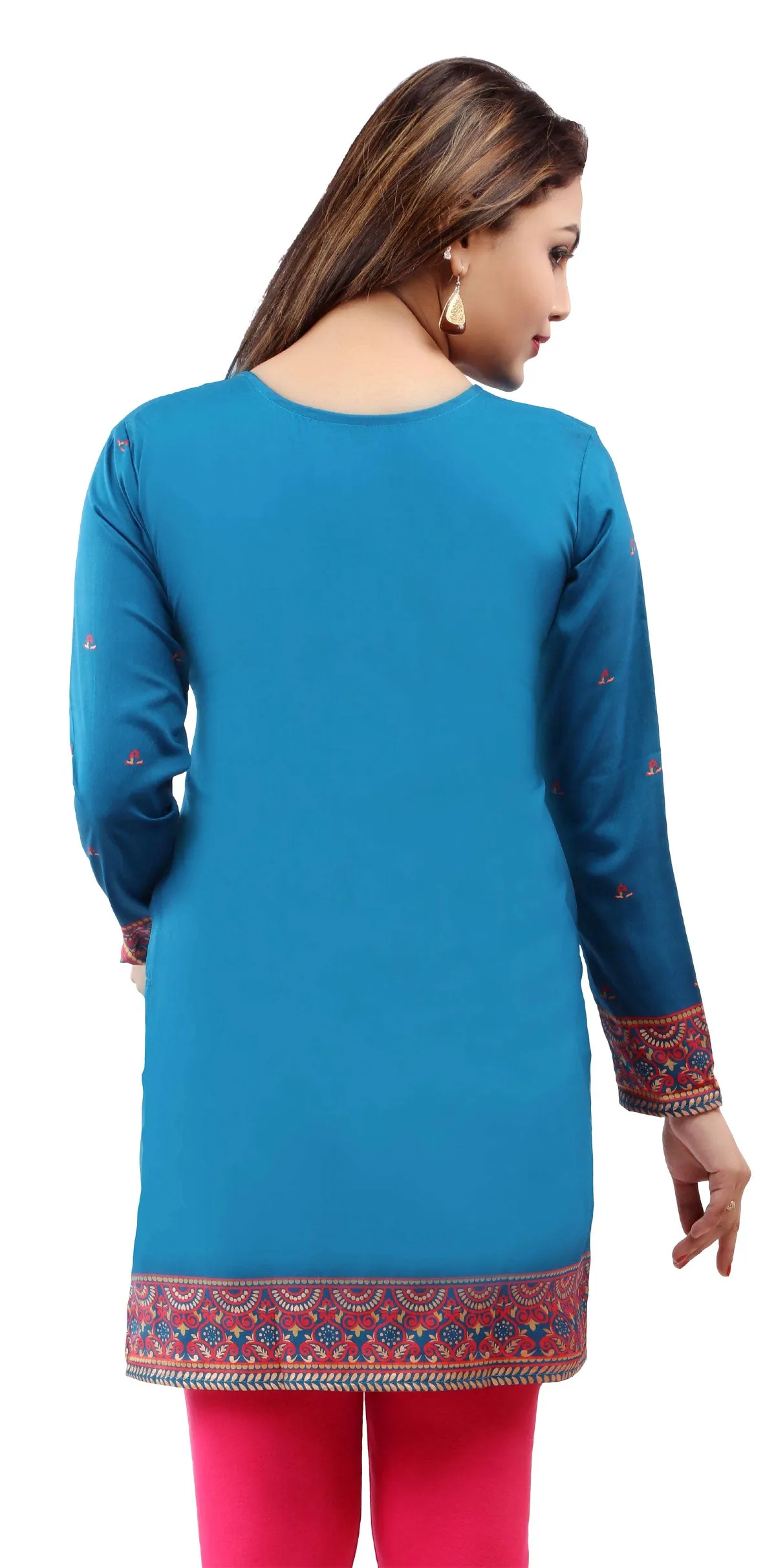 Indian Kurtis Women's Tunic Top Blouse (Blue)