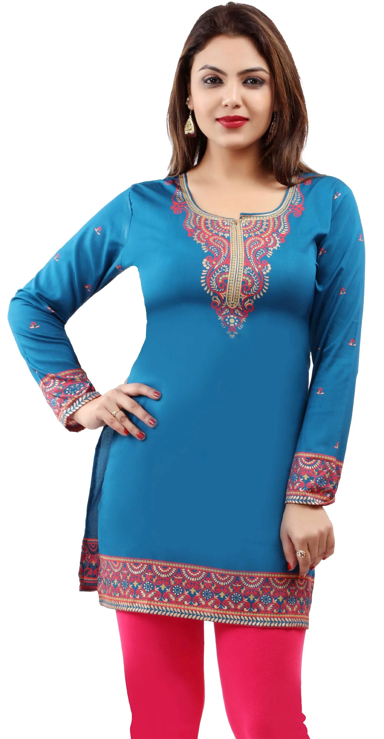 Indian Kurtis Women's Tunic Top Blouse (Blue)