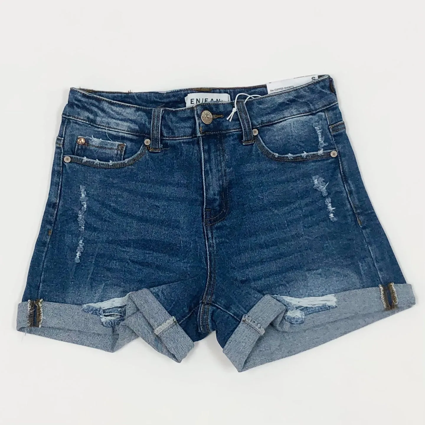 High Rise Destructed Cuffed Shorts