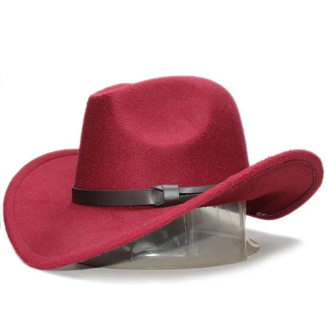 Retro Parent-Child Wool Cowboy Hat with Coffee Leather Band