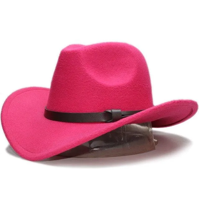 Retro Parent-Child Wool Cowboy Hat with Coffee Leather Band