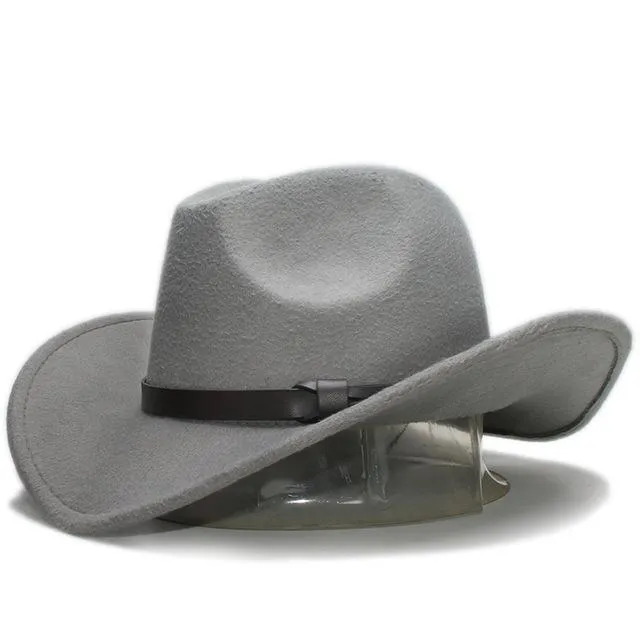 Retro Parent-Child Wool Cowboy Hat with Coffee Leather Band