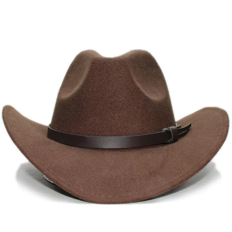 Retro Parent-Child Wool Cowboy Hat with Coffee Leather Band