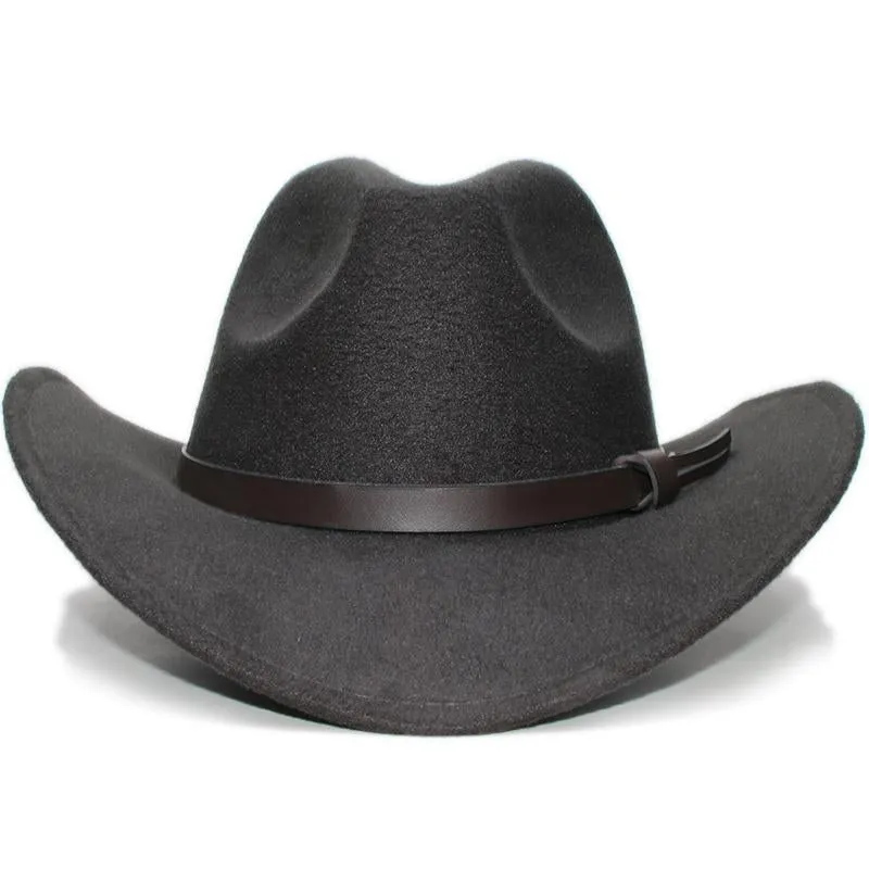 Retro Parent-Child Wool Cowboy Hat with Coffee Leather Band