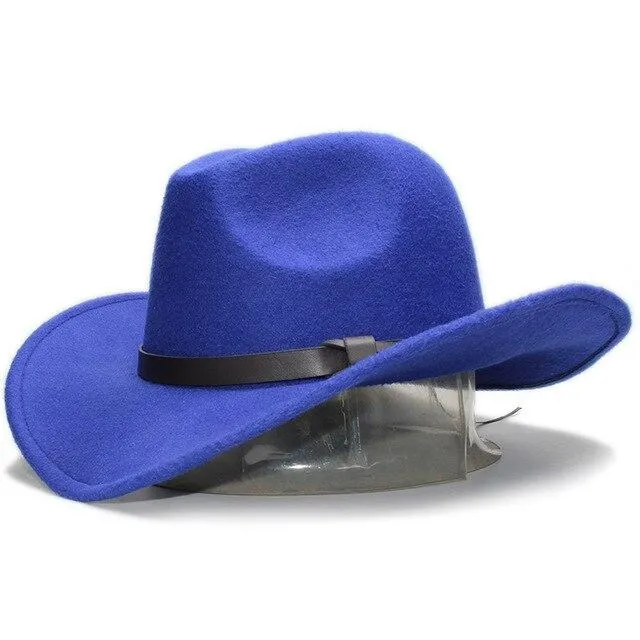 Retro Parent-Child Wool Cowboy Hat with Coffee Leather Band