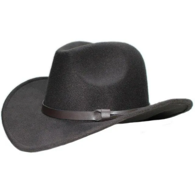 Retro Parent-Child Wool Cowboy Hat with Coffee Leather Band