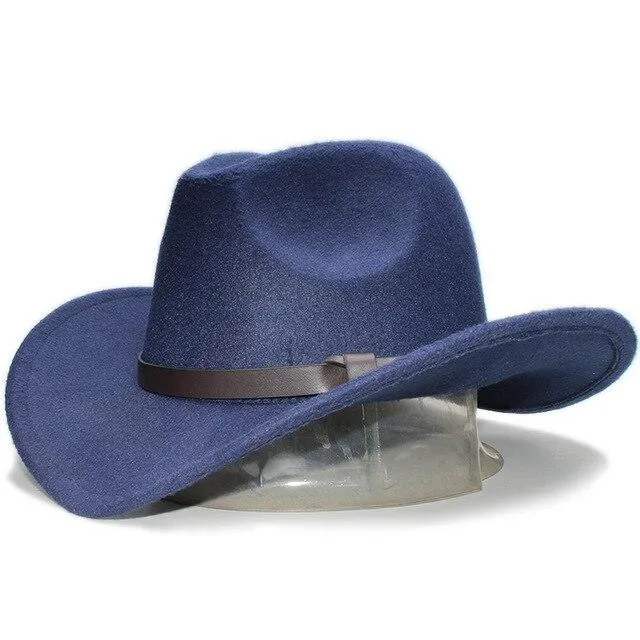 Retro Parent-Child Wool Cowboy Hat with Coffee Leather Band