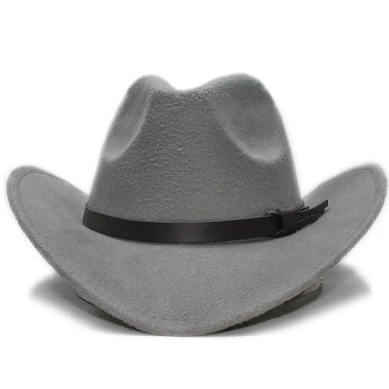 Retro Parent-Child Wool Cowboy Hat with Coffee Leather Band