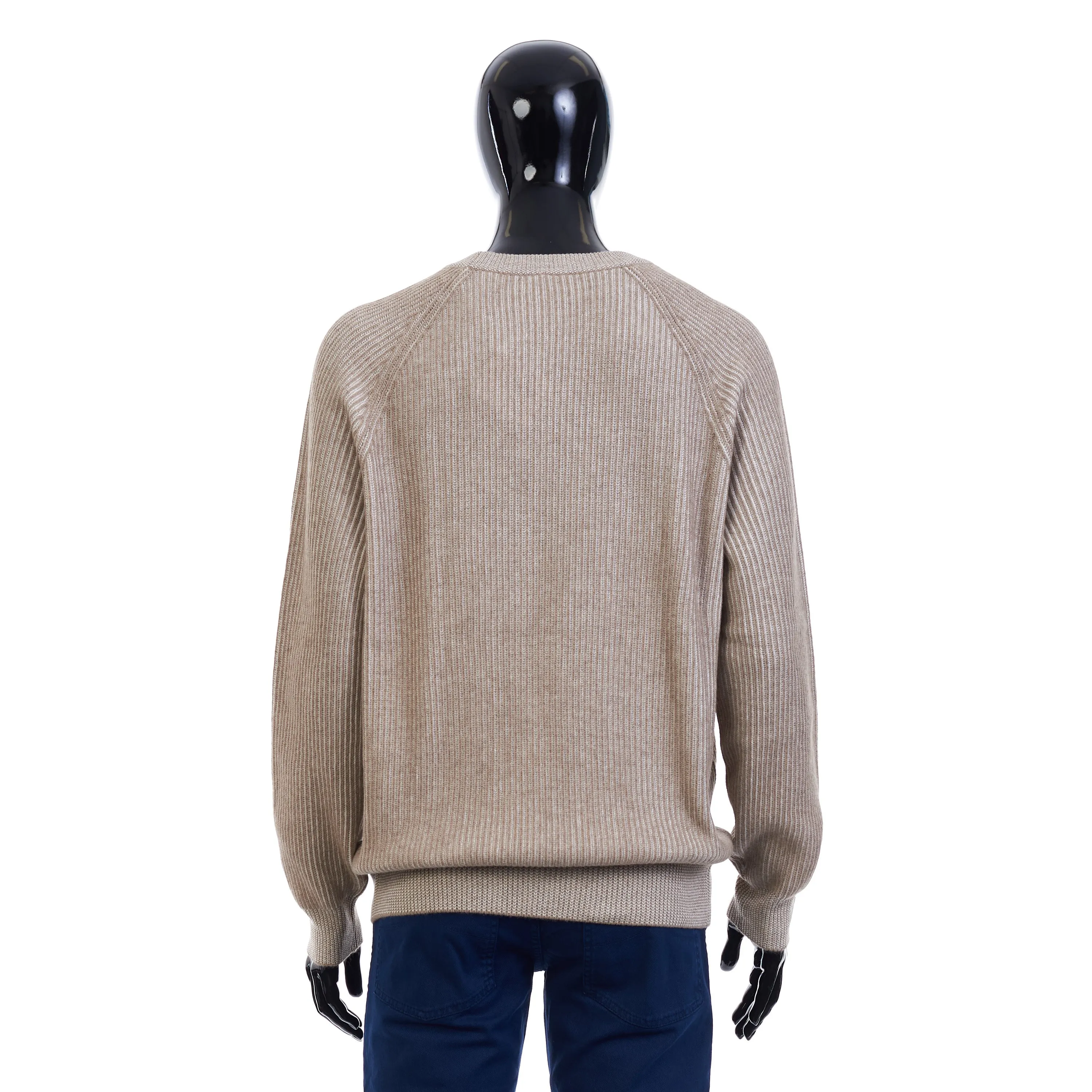 Rib Knit Crew Neck Jumper Sweater - Honey Brown Cashmere