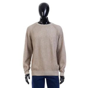 Rib Knit Crew Neck Jumper Sweater - Honey Brown Cashmere