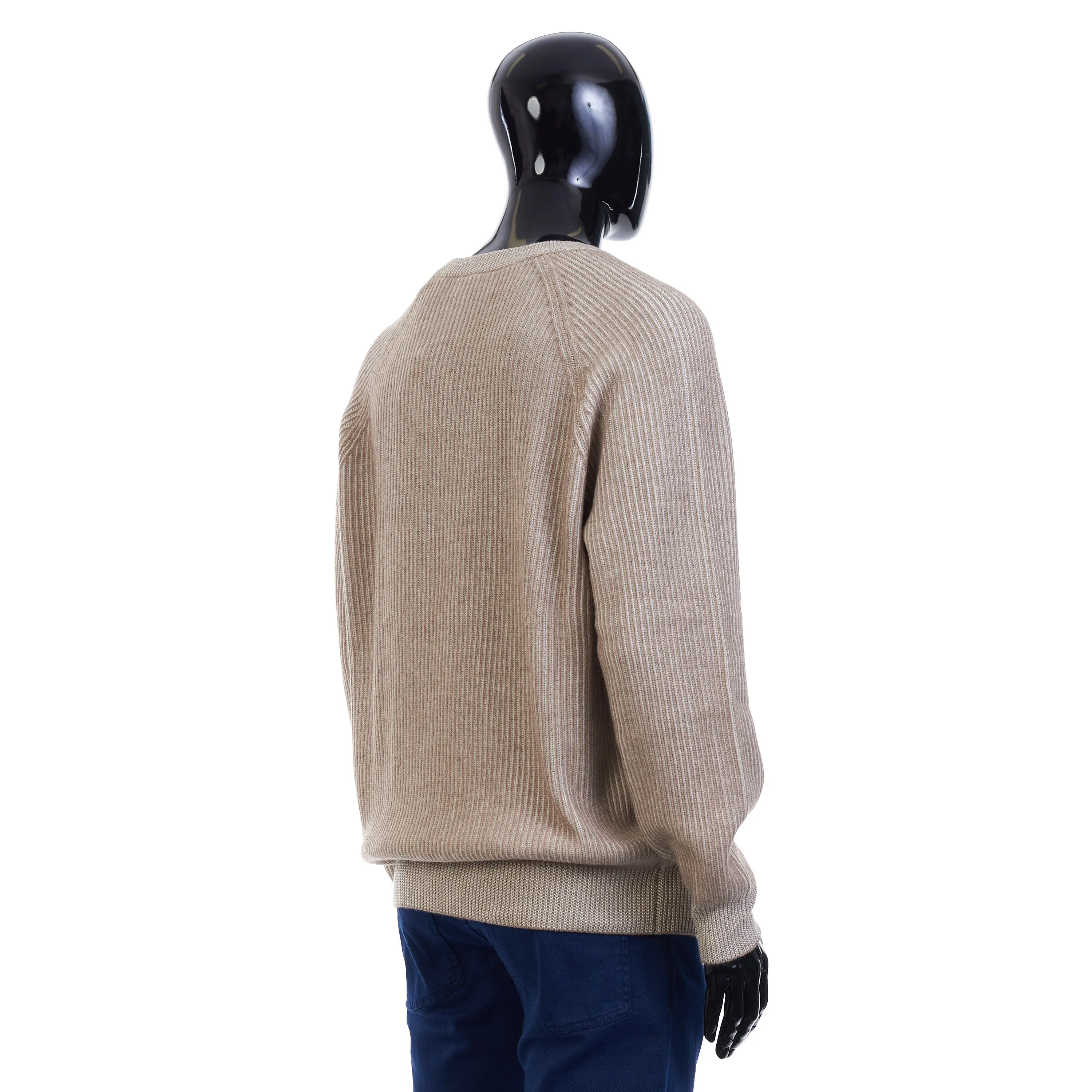 Rib Knit Crew Neck Jumper Sweater - Honey Brown Cashmere