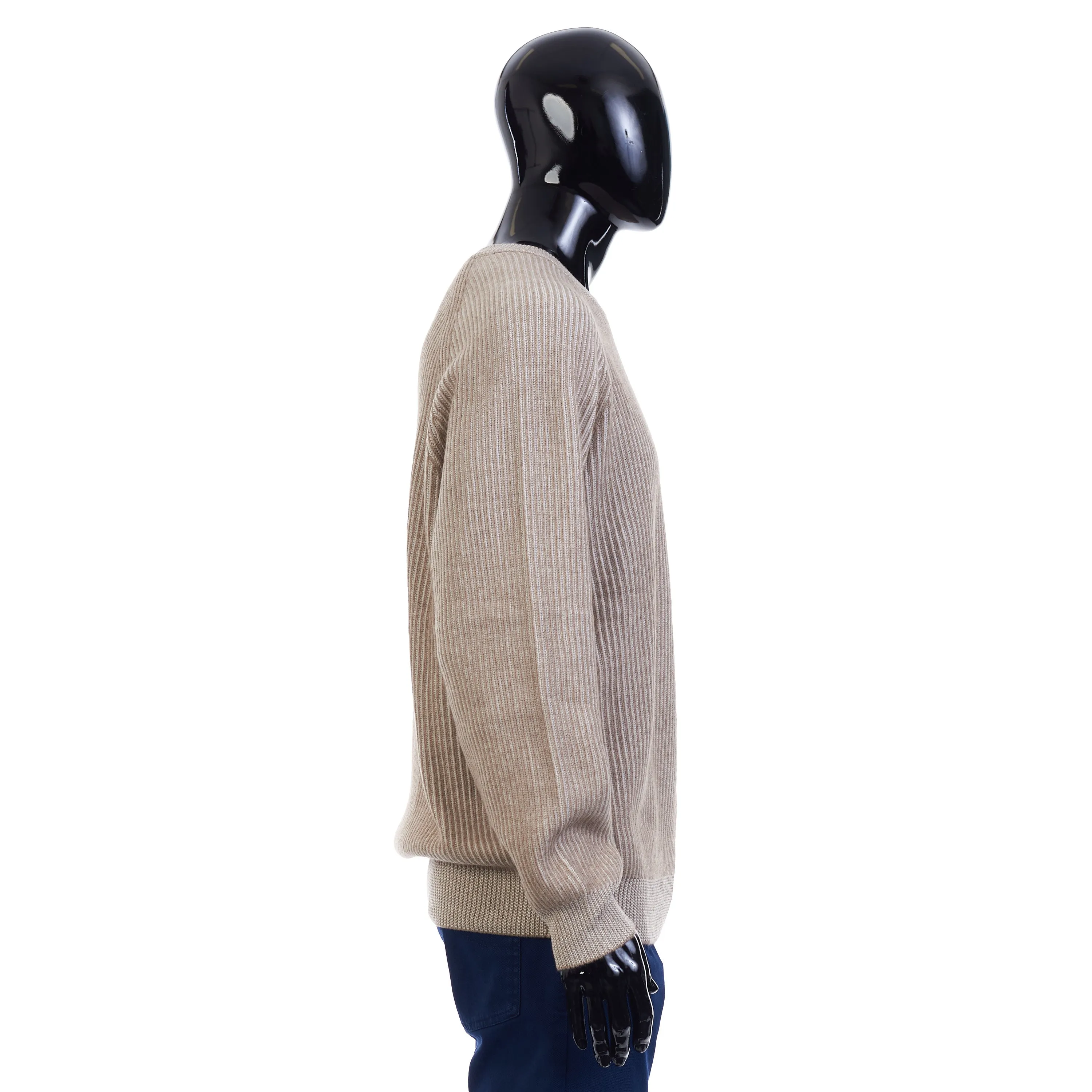 Rib Knit Crew Neck Jumper Sweater - Honey Brown Cashmere