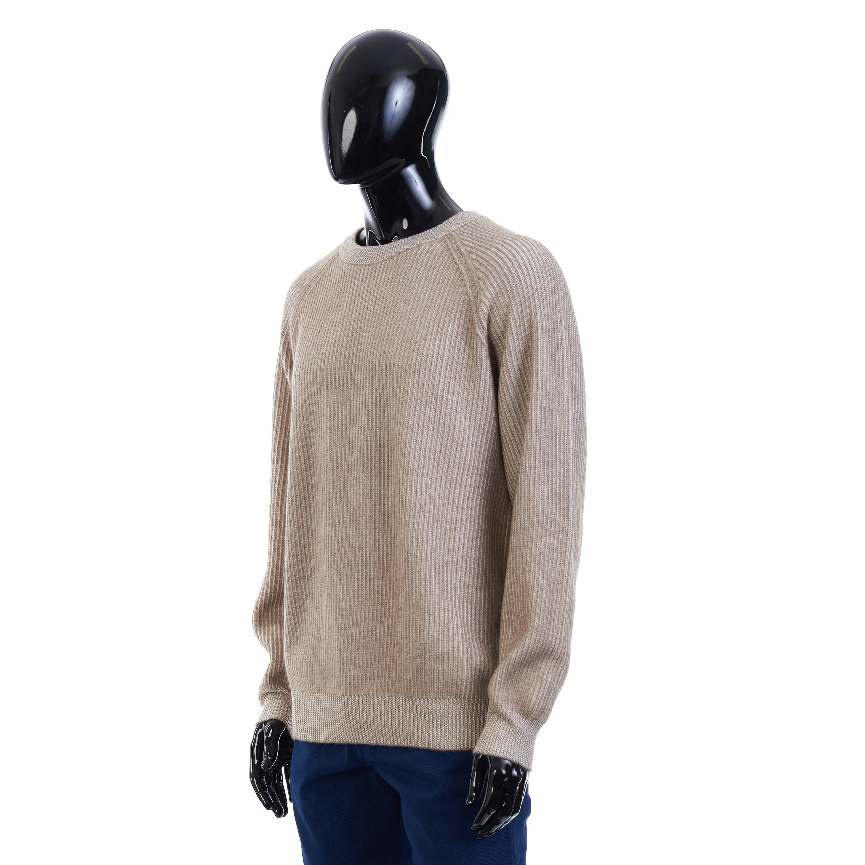 Rib Knit Crew Neck Jumper Sweater - Honey Brown Cashmere