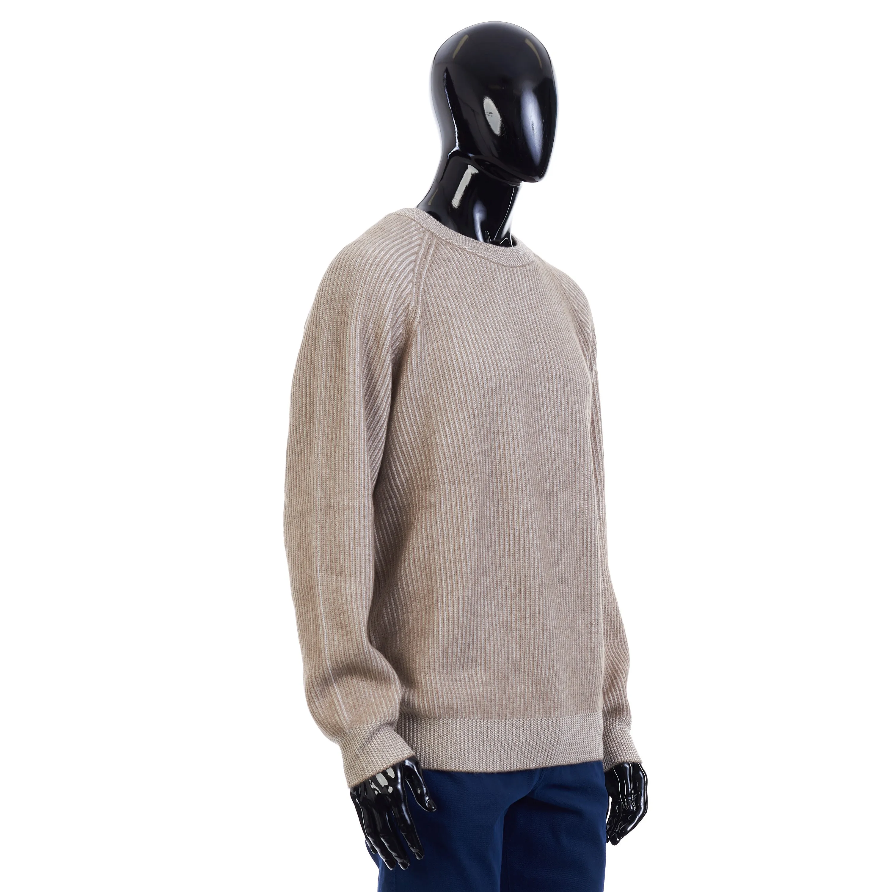 Rib Knit Crew Neck Jumper Sweater - Honey Brown Cashmere