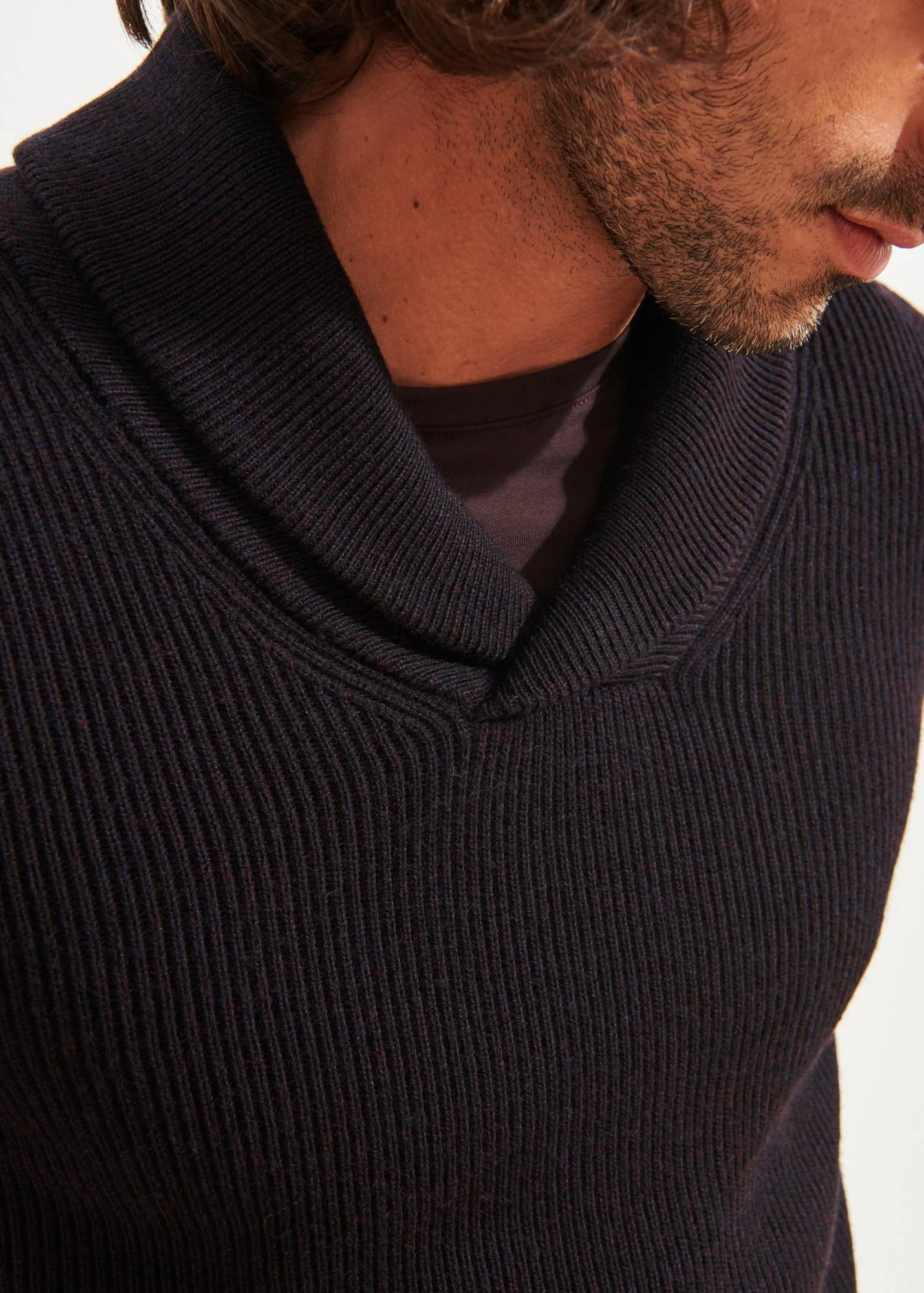 SHAWL COLLAR MERINO WOOL SWEATER