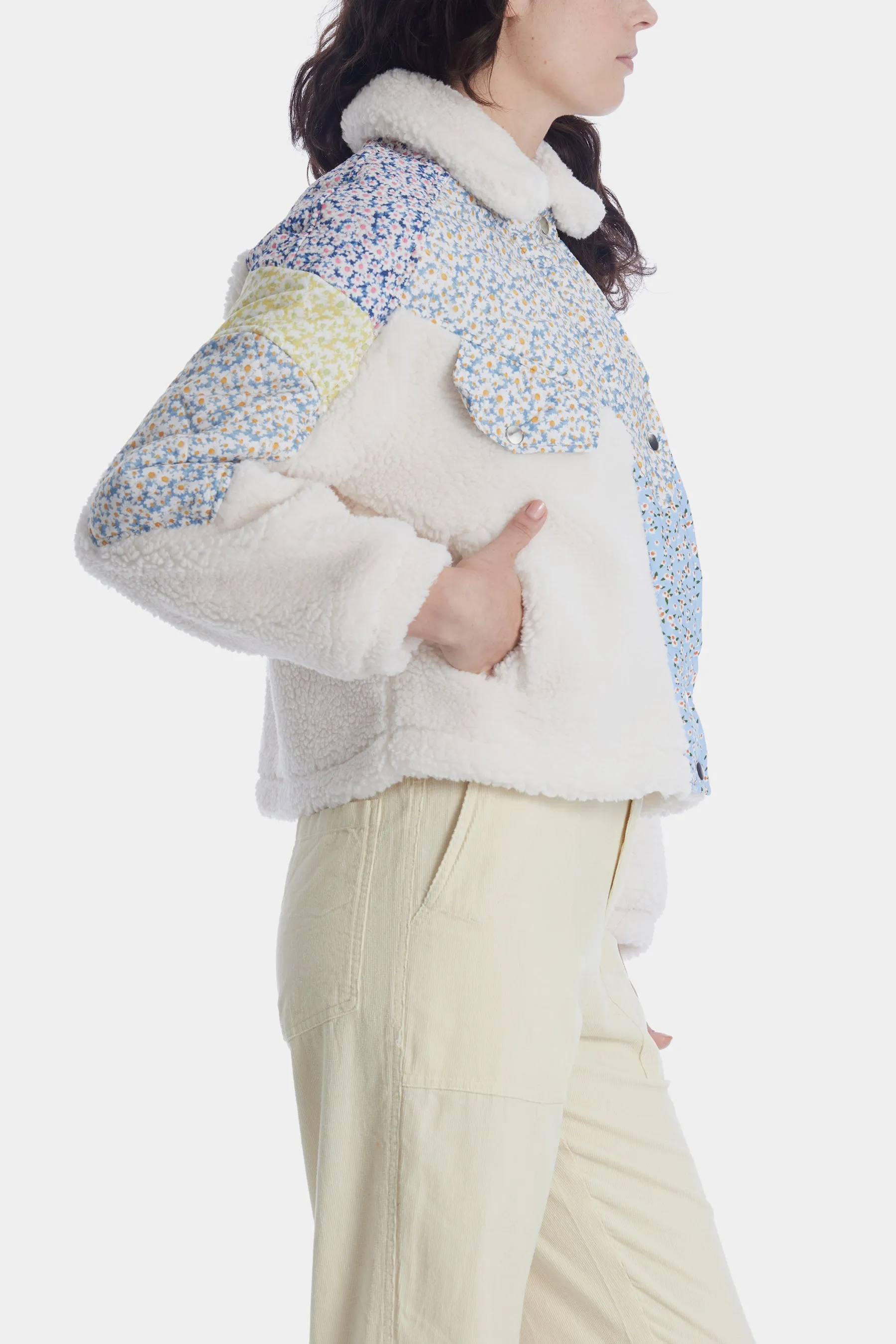 Flower Patch Collared Sherpa Jacket