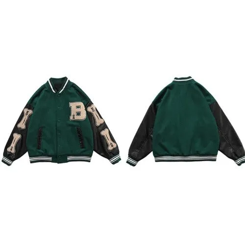 Green Baseball Long Sleeve College Jacket