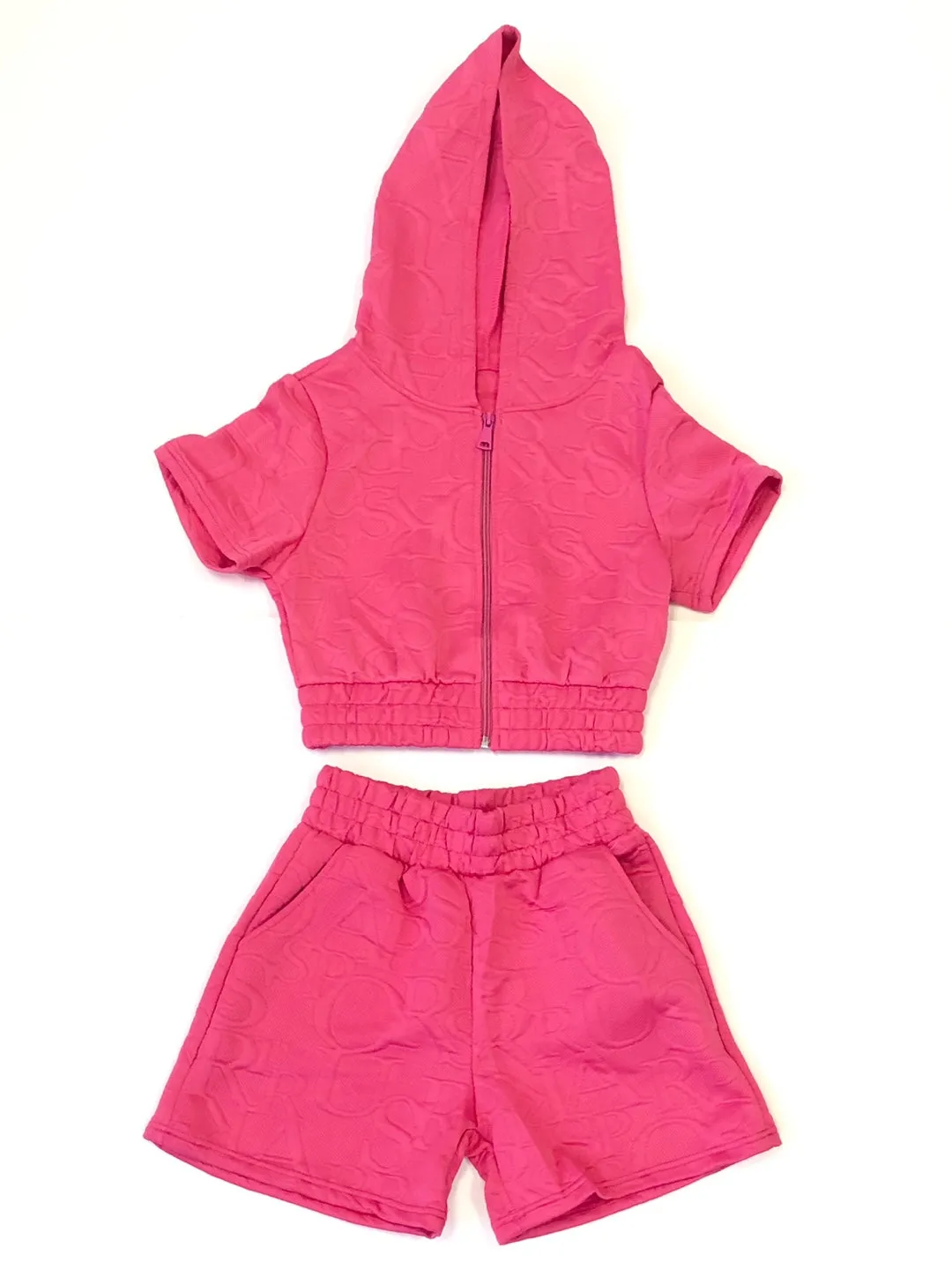 Women Embossed Zip Up Hoodie Set