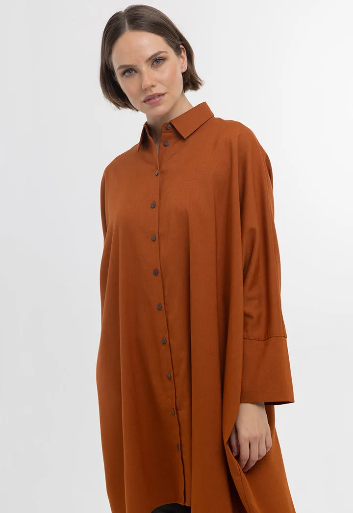 Asymmetrical Solid Button Up Shirt