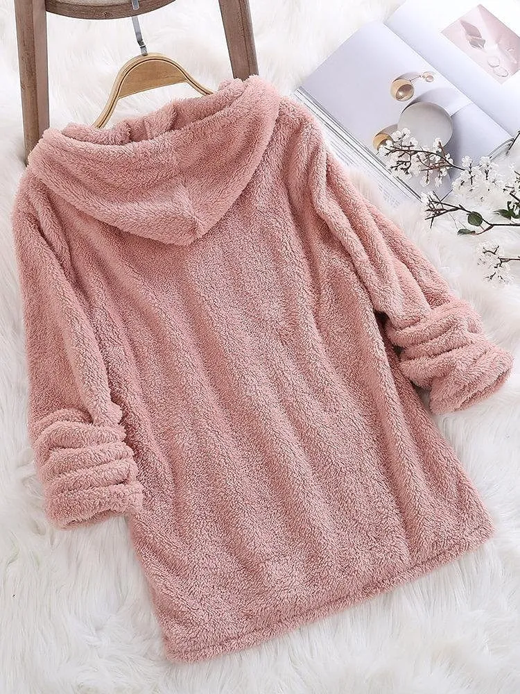 Women's Teddy Sherpa Fleece Hoodie Sweatshirt for Winter