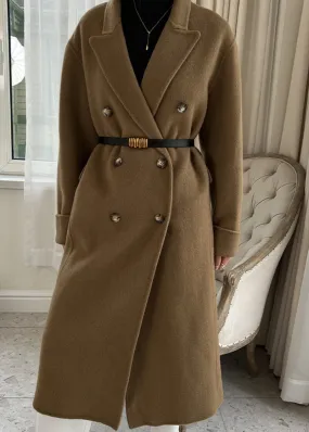 Susan Double Breasted Notched Lapel Wool Long Coat