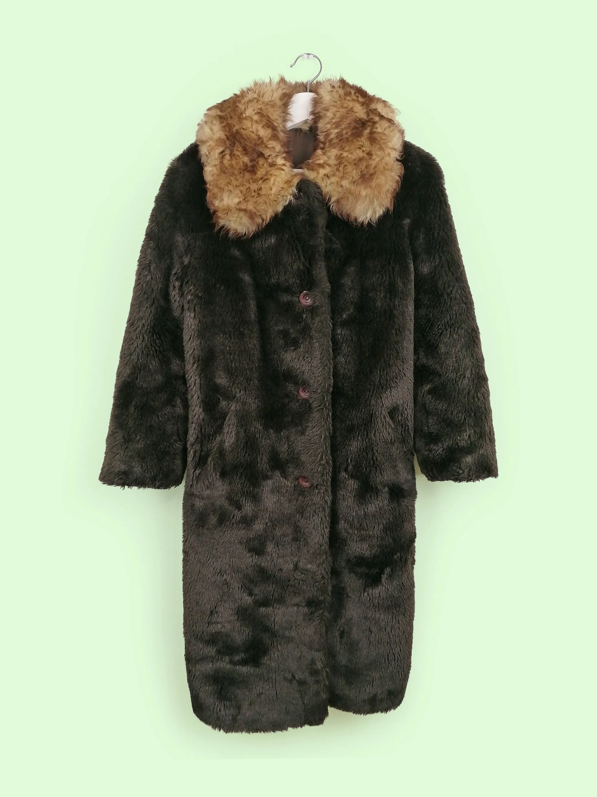 Vintage 80's Faux Fur Long Coat Made in Czechoslovakia- size XS-S