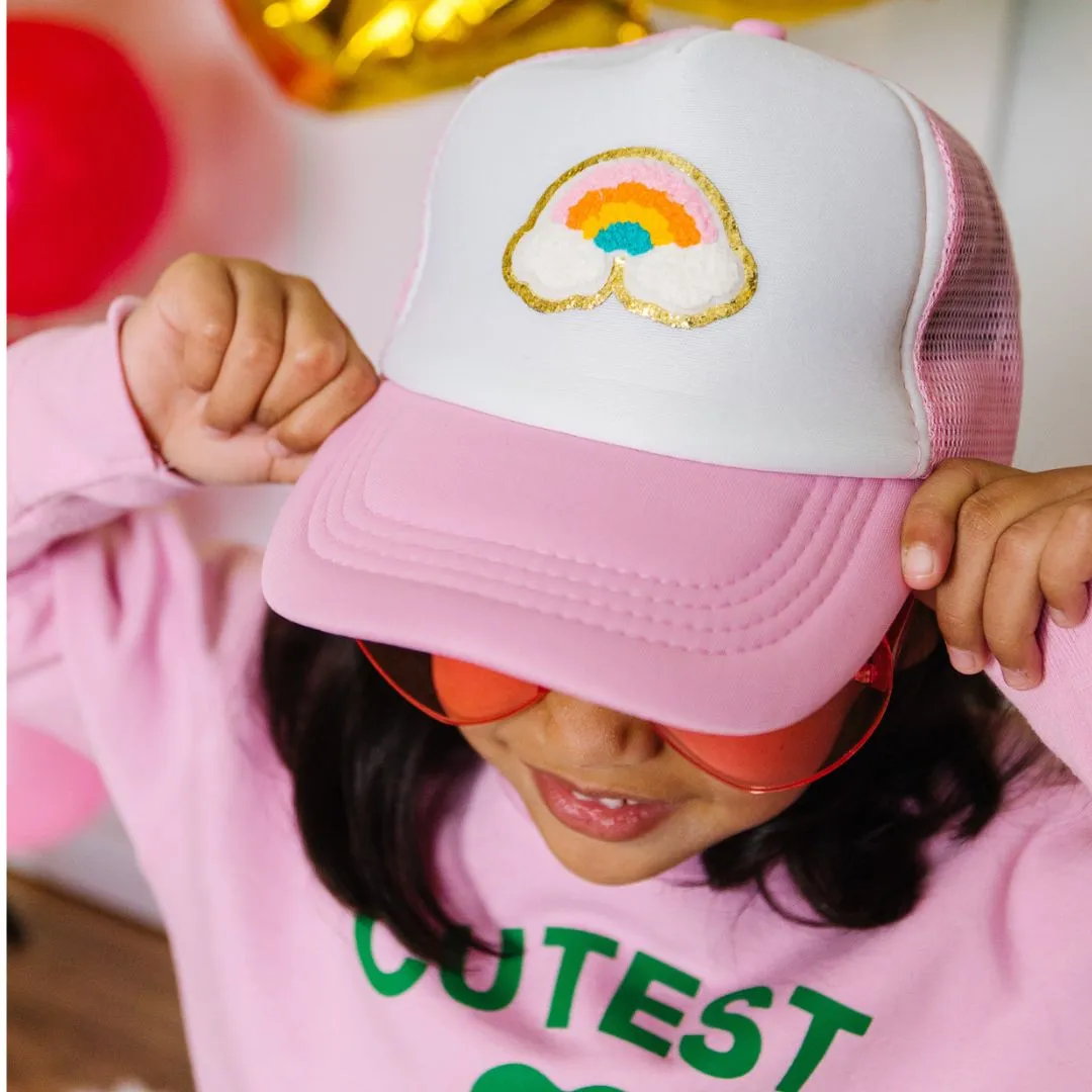 Sweet Wink Rainbow Patch Trucker Hat - Pink/White