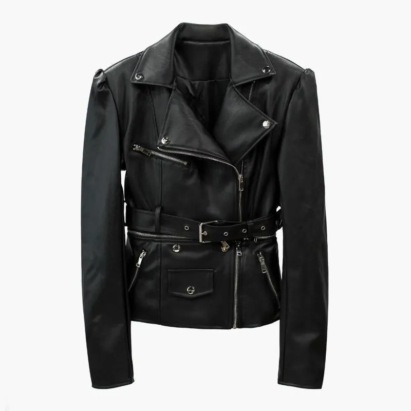 Women Jacket Faux Leather Jacket Lower Edge Detachable