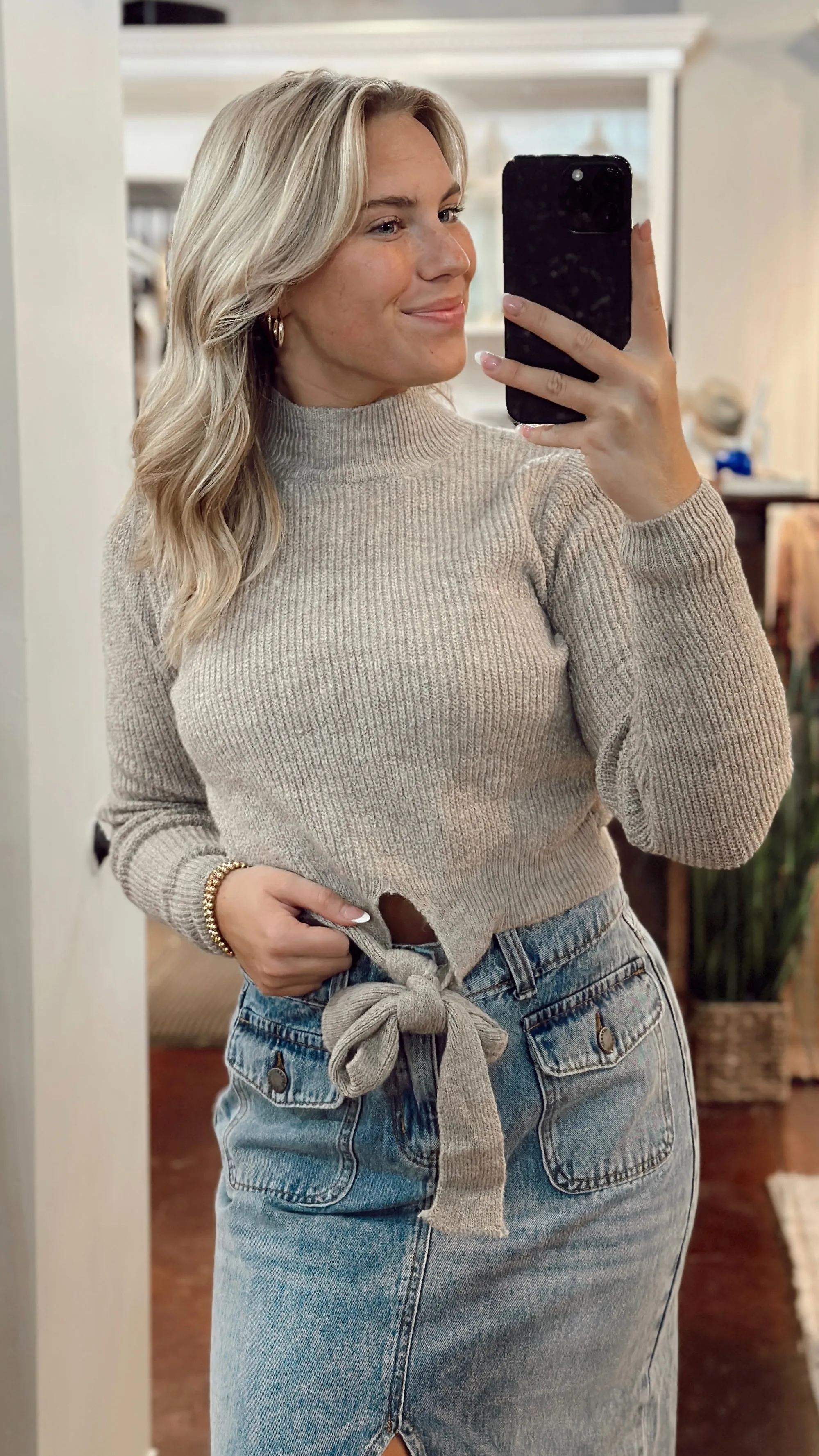 The Quite Alright Cropped Front Ribbon Sweater