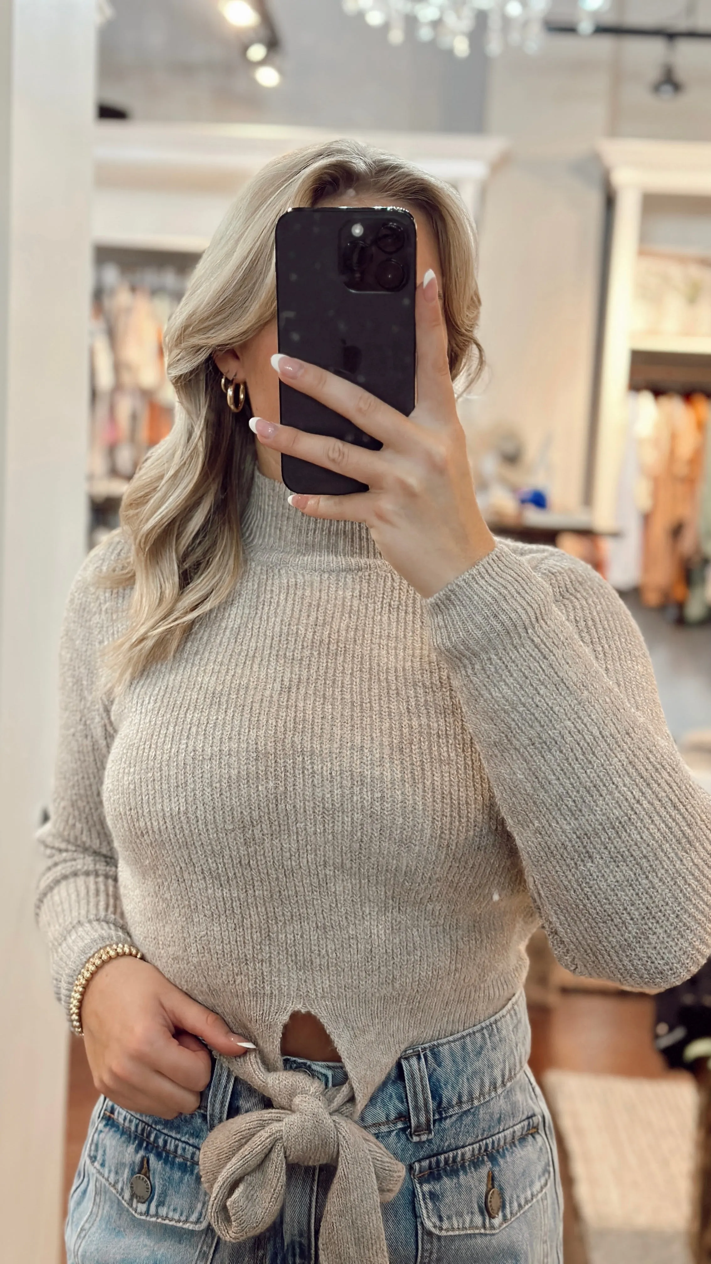 The Quite Alright Cropped Front Ribbon Sweater