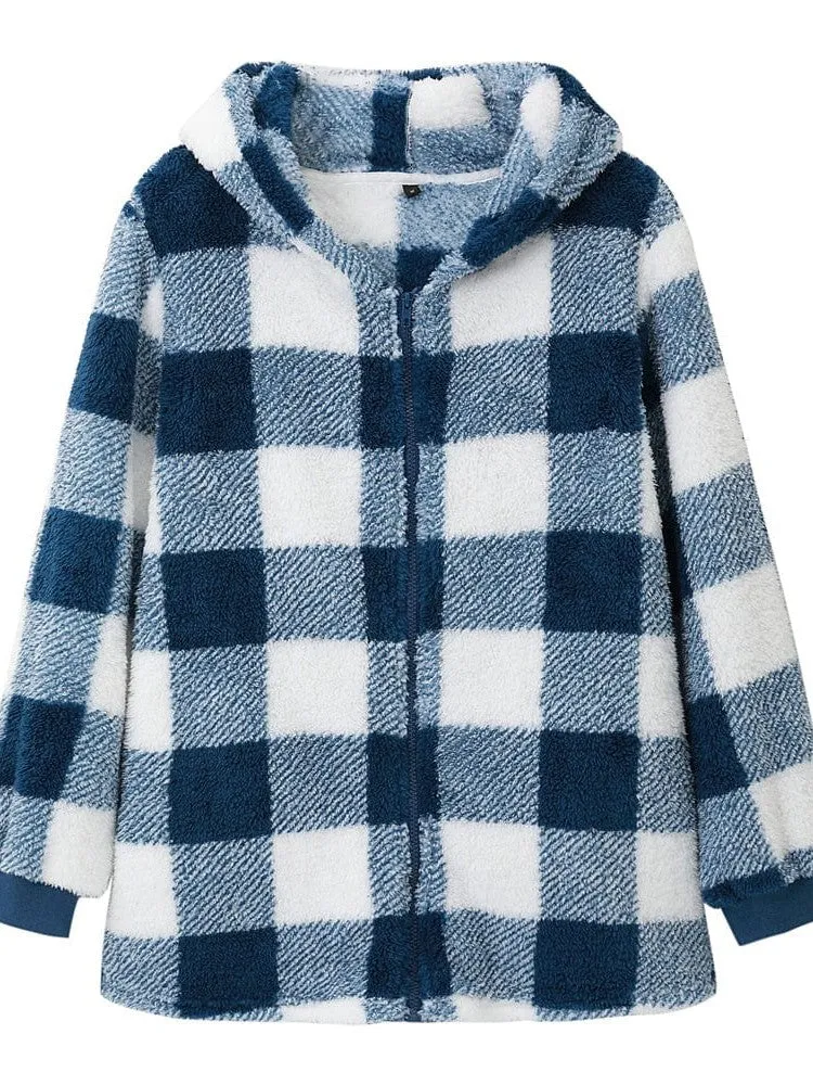 Vintage Plaid Zip Up Hoodie Sweatshirt for Women