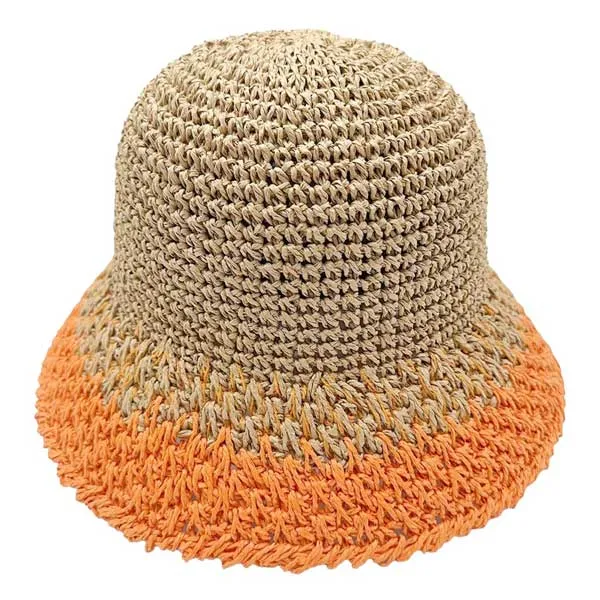 Two Tone Straw Bucket Hat