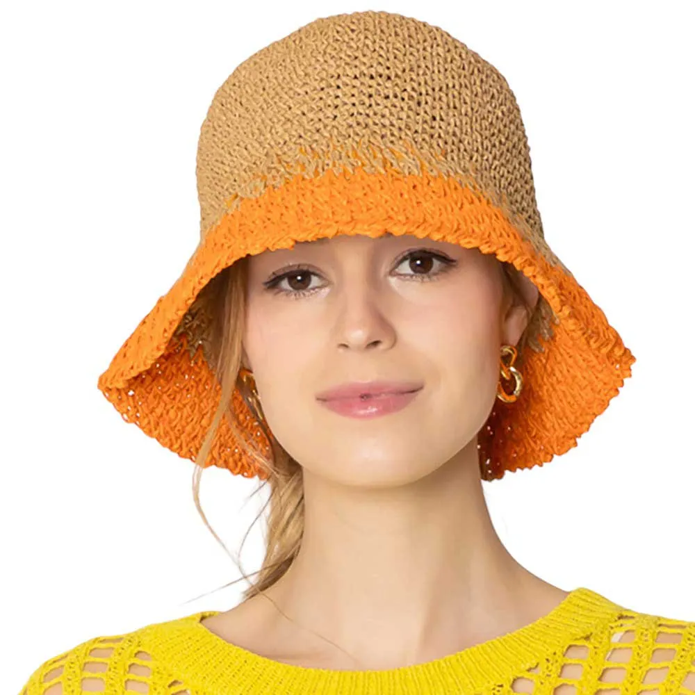 Two Tone Straw Bucket Hat