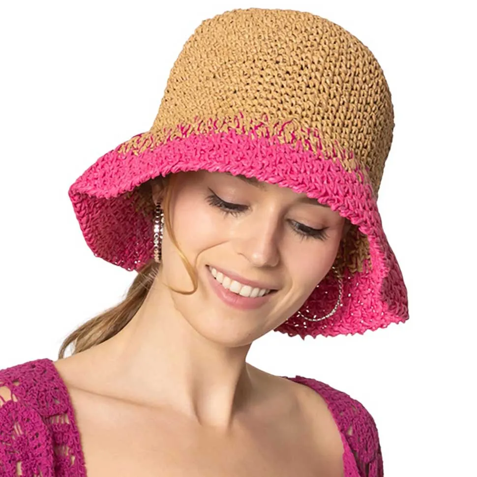 Two Tone Straw Bucket Hat