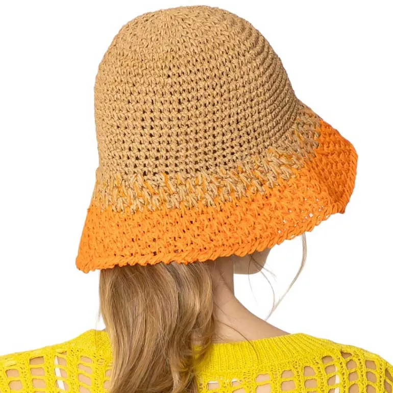 Two Tone Straw Bucket Hat