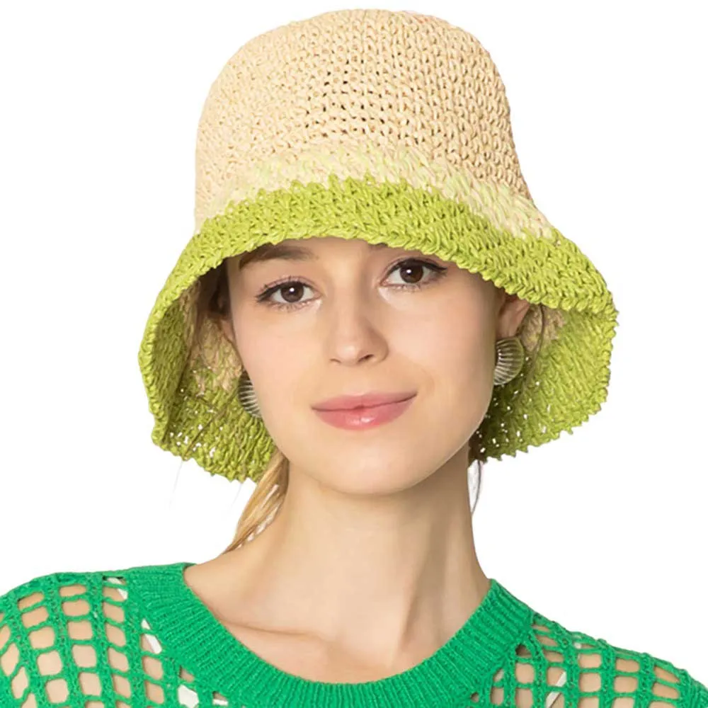 Two Tone Straw Bucket Hat