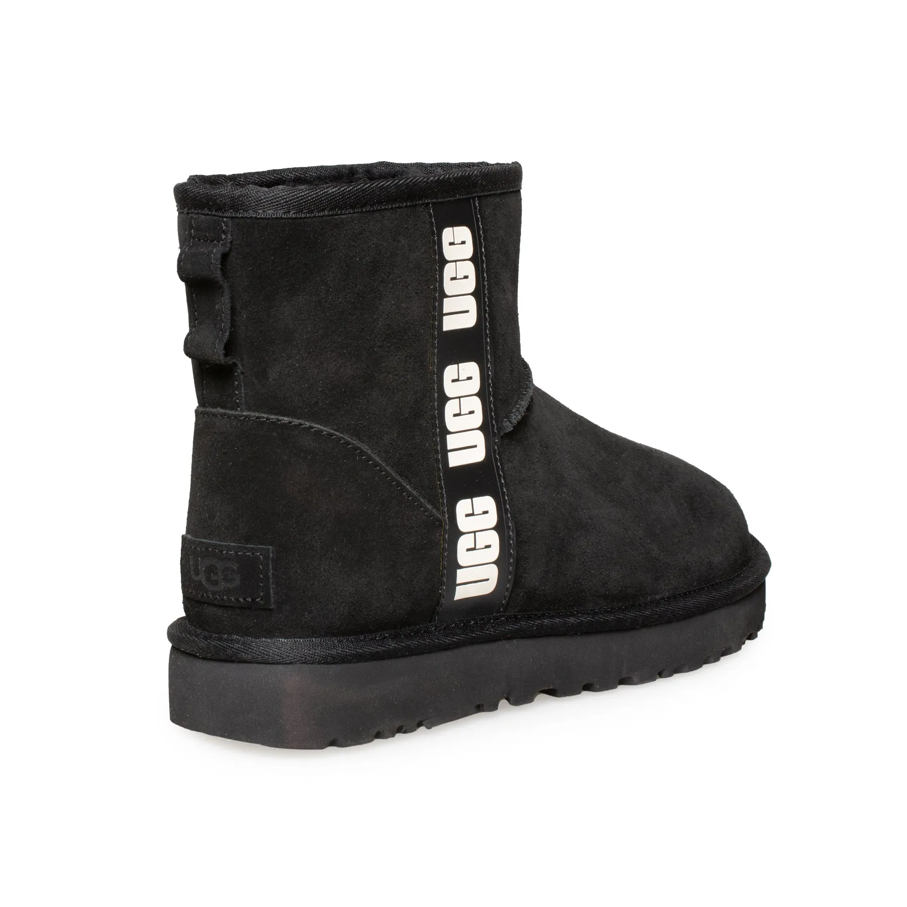 UGG Classic Mini Side Logo Black White Boots - Women's