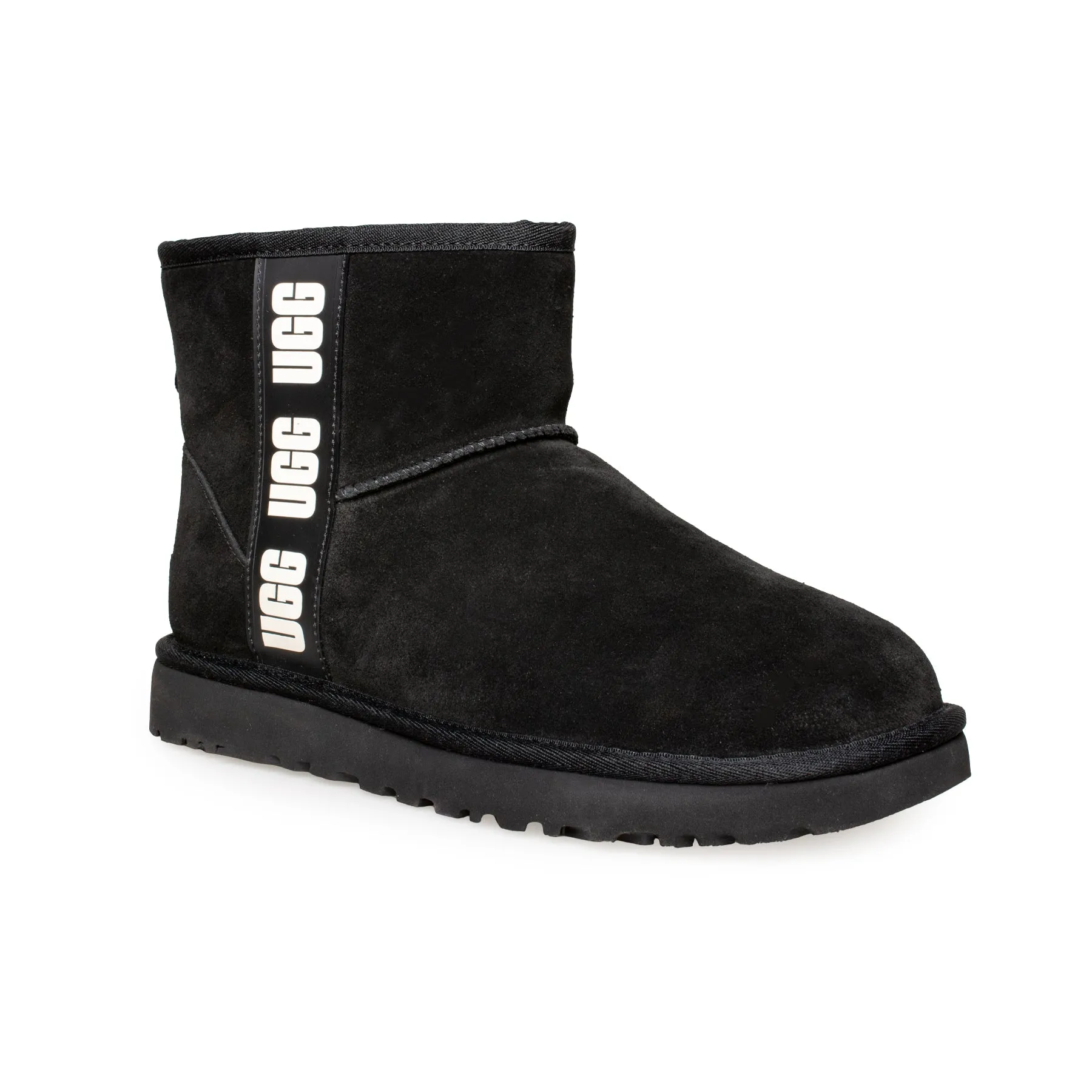 UGG Classic Mini Side Logo Black White Boots - Women's