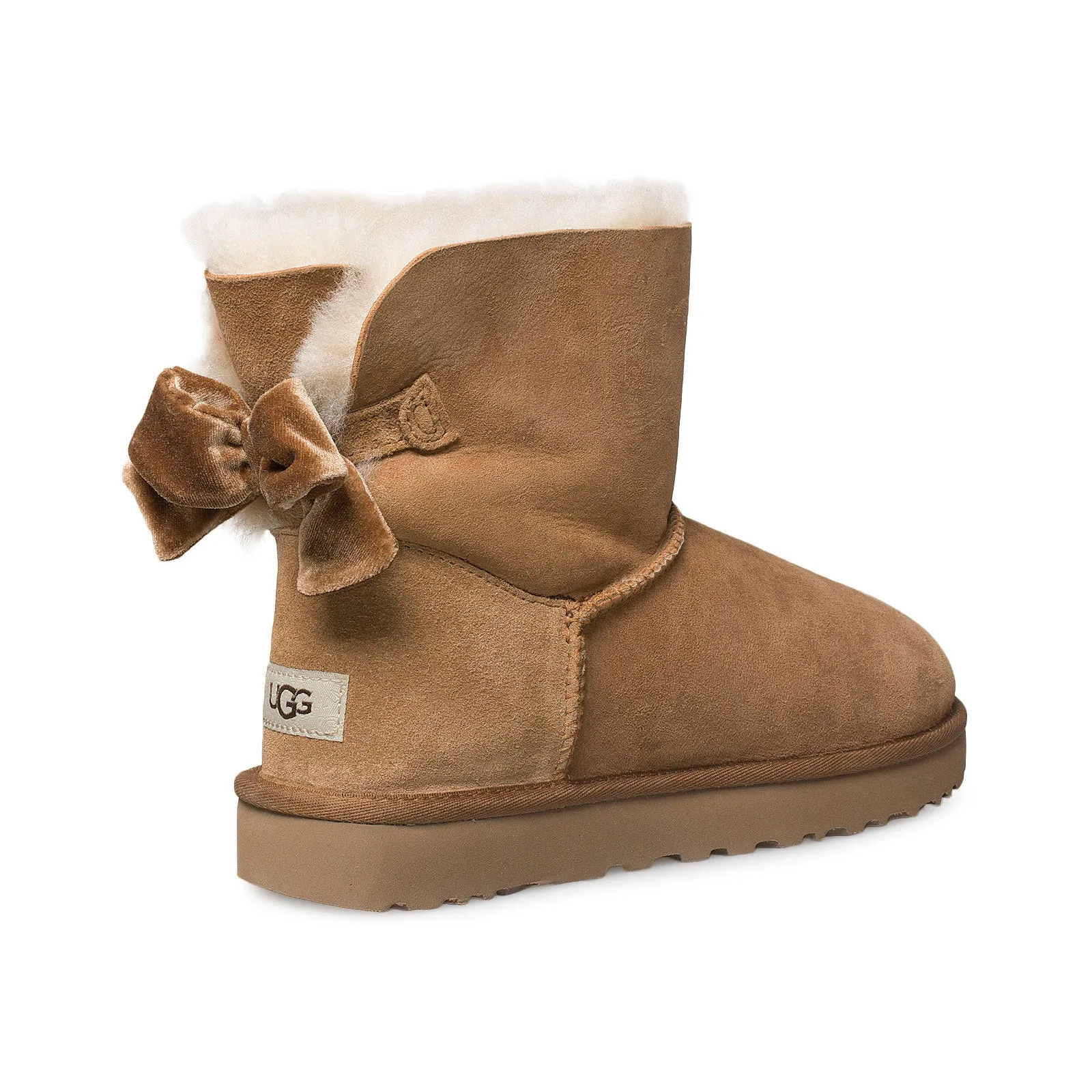 Womens Chestnut UGG Mini Bailey Bow II Velvet Ribbon Boots - Stylish & Cozy Footwear