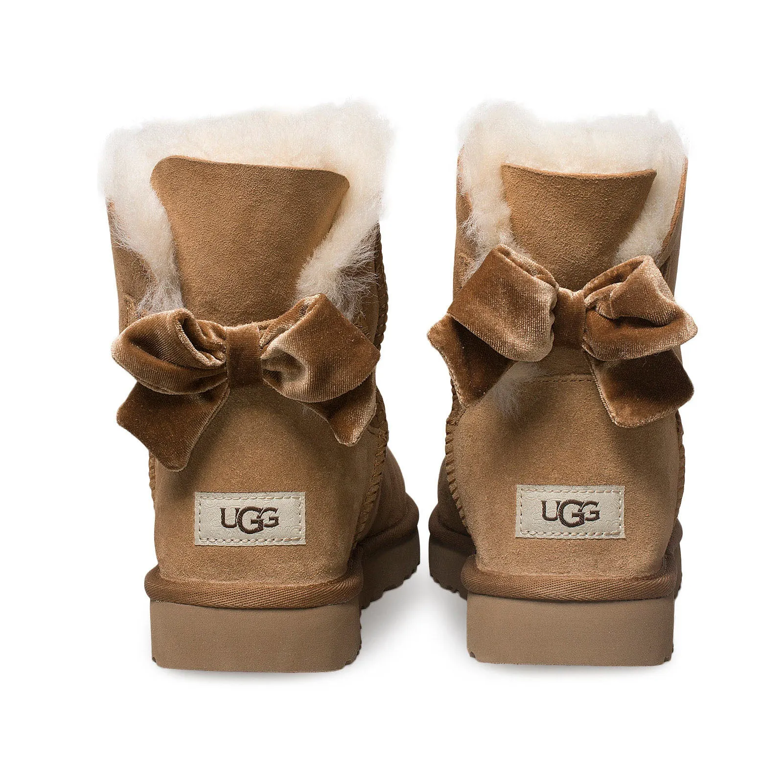 Womens Chestnut UGG Mini Bailey Bow II Velvet Ribbon Boots - Stylish & Cozy Footwear