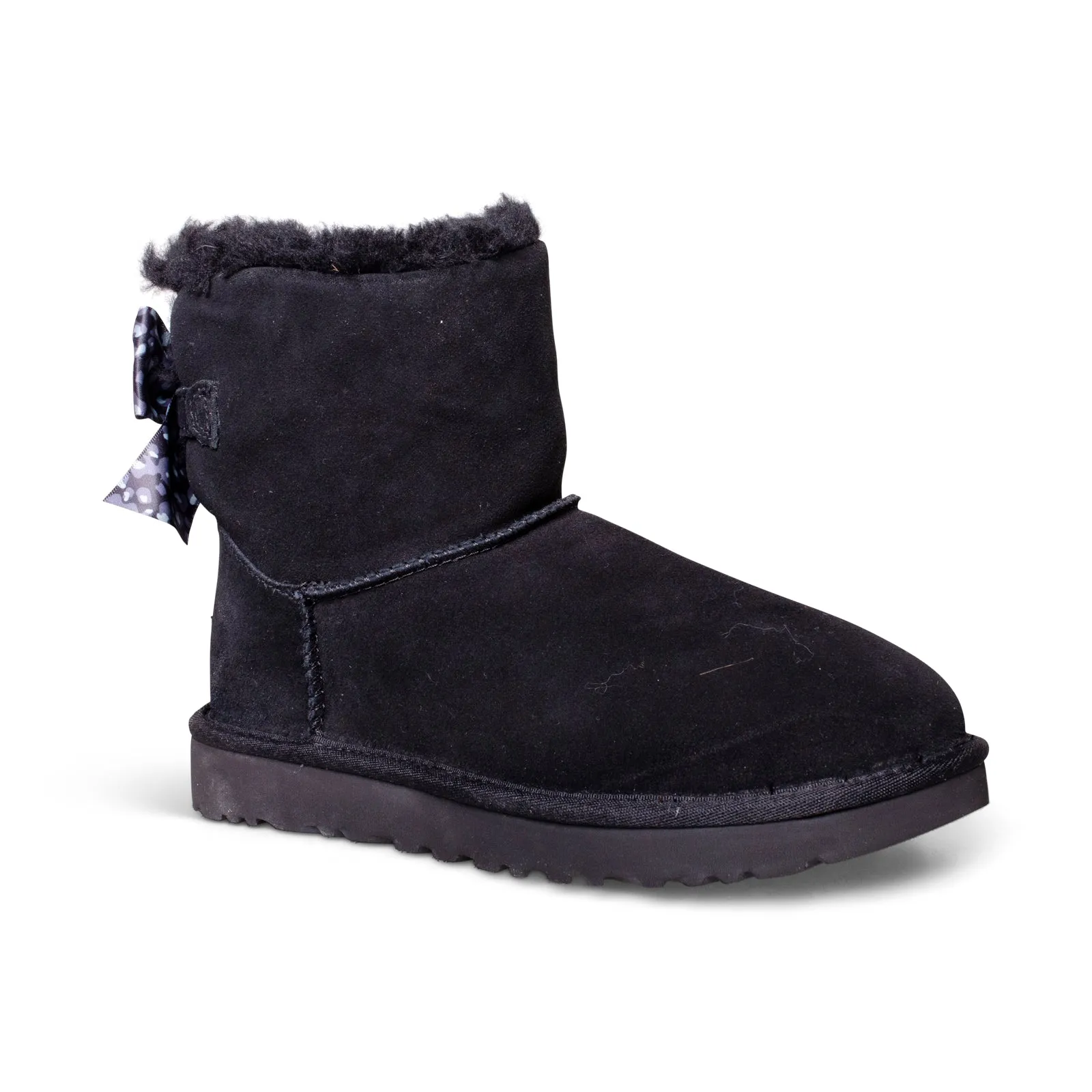 UGG Mini Bailey Bow Leopard Black Boots - Women's