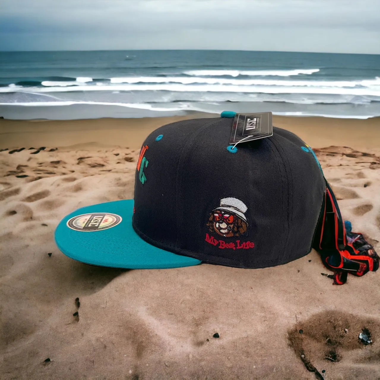 US Cotton Living My Best Life Snapback Hat (Black/Turquoise) / 2 for $15