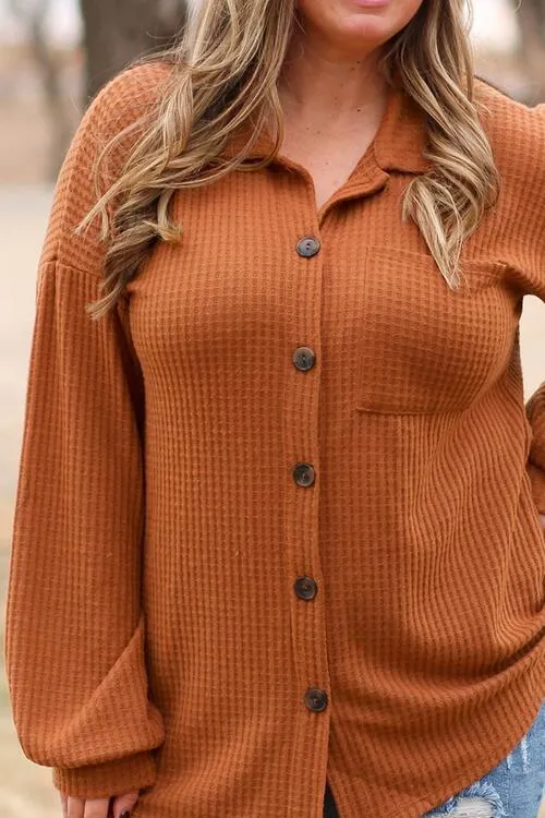 Caramel Color Waffle Knit Plus Size Shacket