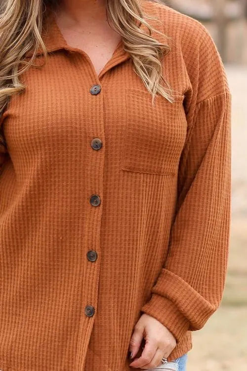 Caramel Color Waffle Knit Plus Size Shacket